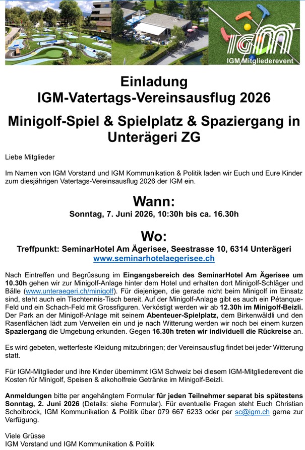 Flyer als PDF herunterladen... Flyer IGM Vereinsausflug zum Vatertag